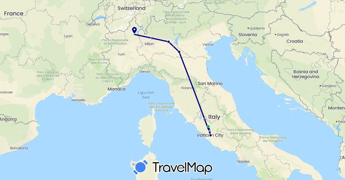 TravelMap itinerary: driving, bus in Italy (Europe)